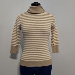 Silk Blend Tan Striped Turtleneck Shirt Size XSP